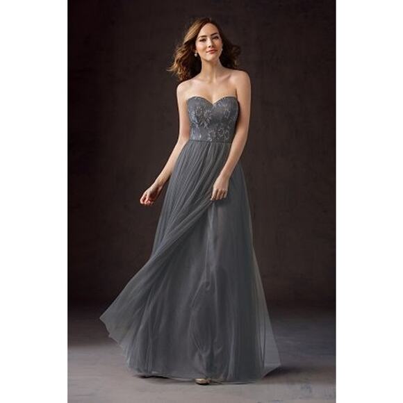 2708 NWT L184063 Belsoie Long Sweetheart Strapless Soft Tulle & Metallic Lace - Picture 1 of 6